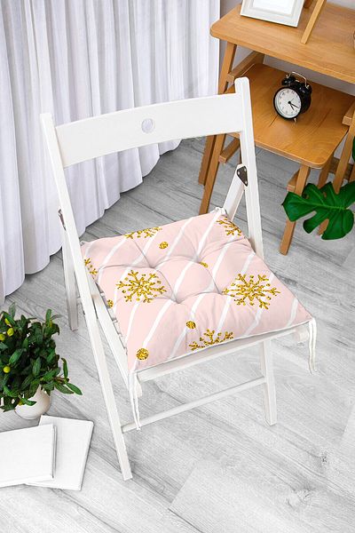 Realhomes Pernă de scaun cu puf cu design special cu detaliu fulg de zăpadă pe fundal roz