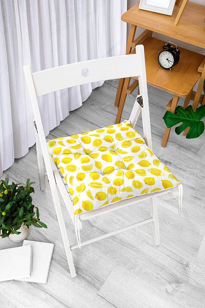 Realhomes Lemon Patterned 3D Digital Printed Fluffy Square Chair Cushion