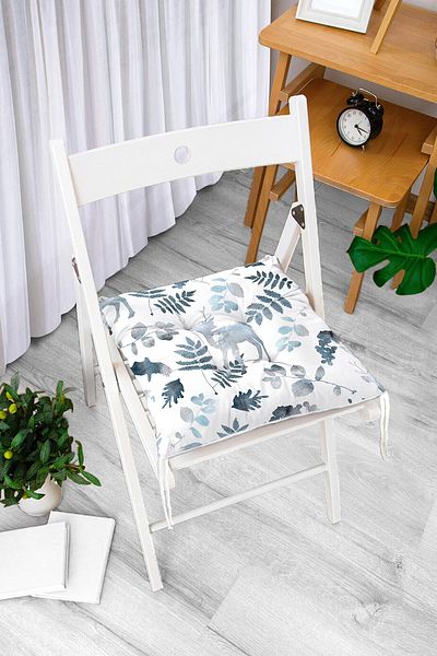 Realhomes Digital Printed Fluffy Chair Cushion with Deer and Leaf Motifs on White Background