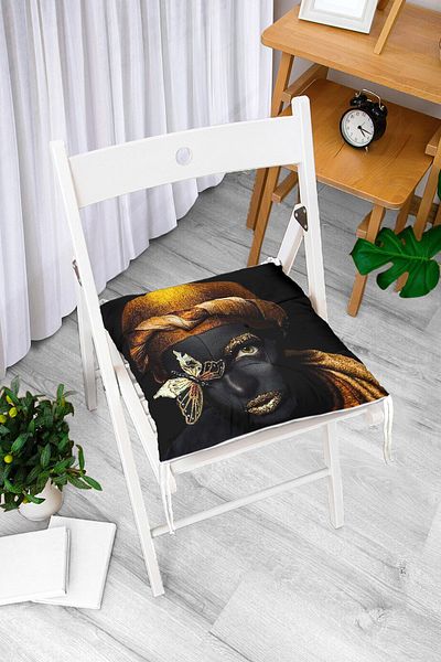 Realhomes Gold Black Women's Special Designed Fluffy Square Chair Cushion