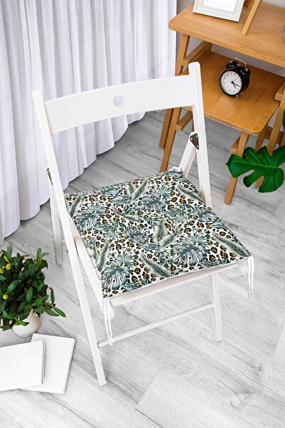 Realhomes Срібні тропічні листя на леопардовому фоні, подушка для стільця з п...