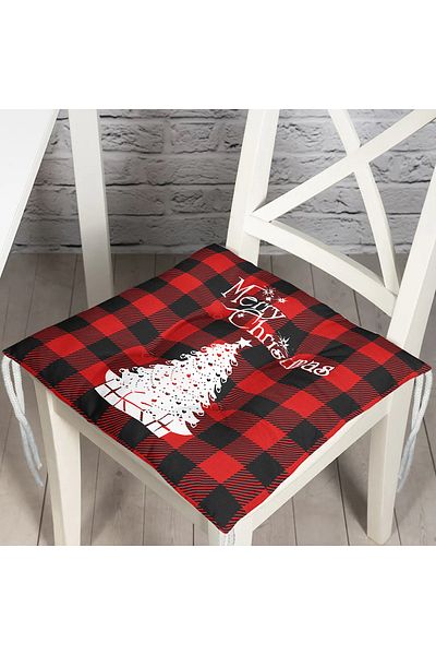 Realhomes Black Red Plaid Patterned Christmas Themed Fluffy Square Chair Cushion