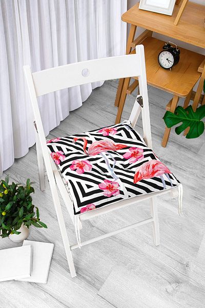 Realhomes Flamingo Patterned Digital Printed Fluffy Chair Cushion