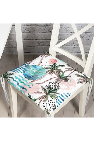 Realhomes Palm Tree Patterned Planet Printed Digital Printed Fluffy Chair Cushion