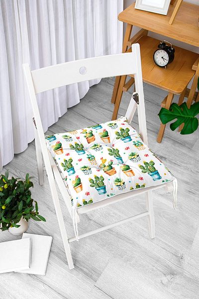 Realhomes Decorative Modern Fluffy Chair Cushion with Cute Cactuses in Flower Pot Design