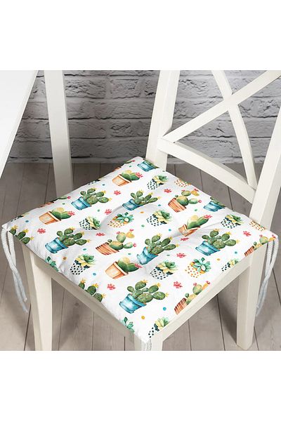 Realhomes Decorative Modern Fluffy Chair Cushion with Cute Cactuses in Flower Pot Design