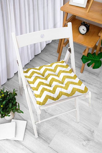Realhomes Zigzag Gold Embossed Patterned Modern Design Fluffy Chair Cushion
