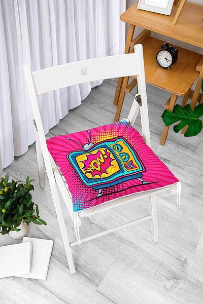 Realhomes Pop Art Wow TV Patterned Fluffy Square Chair Cushion