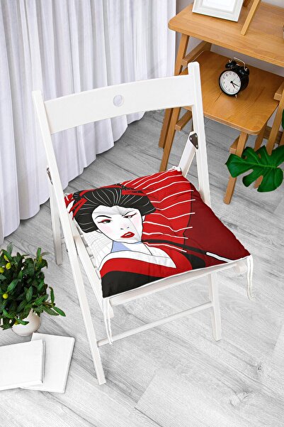 Realhomes Jastuk za stolicu s motivom japanske žene u crvenoj temi