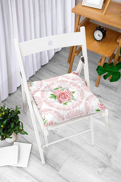 Realhomes Indian Motif Rose Patterned Digital Printed Fluffy Chair Cushion