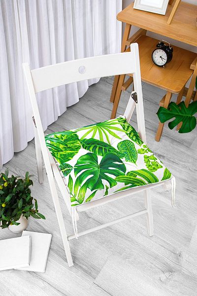 Realhomes Watercolor Leaves on White Background Specially Designed Pouf Chair Cushion