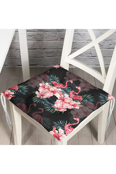 Realhomes Lilien and Flamingo Special Design Fluffy Chair Cushion on Black Background