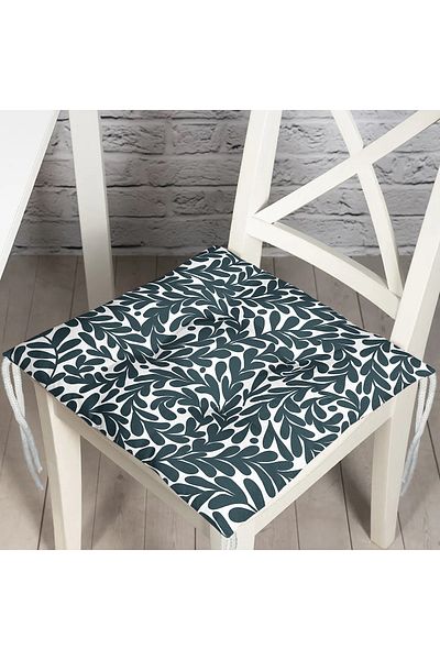 Realhomes Digital Printed Modern Fluffy Chair Cushion with Green Leaf Motif
