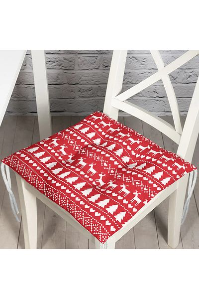 Realhomes New Year's Motifs on Red Background Digital Printed Pouf Chair Cushion