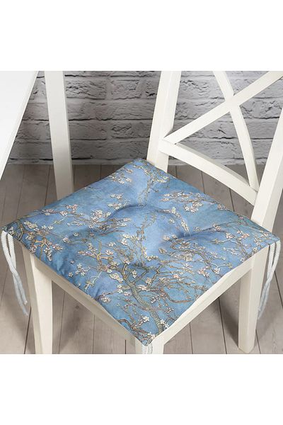 Realhomes Oil Paint Blue Tree Motifs Digital Printed Pouf Chair Cushion