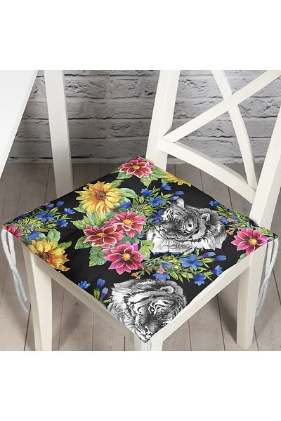 Realhomes Leopard and Flowers on Black Background Special Design Pouf Chair Cushion