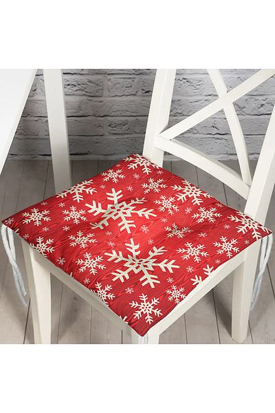 Realhomes Digital Printed Fluffy Square Chair Cushion with White Snowflakes Motif