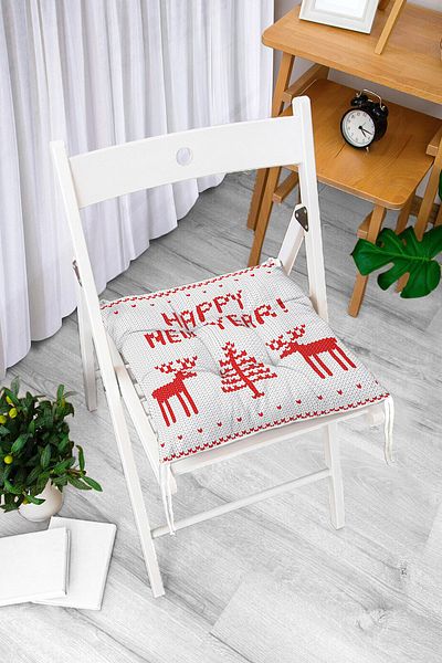 Realhomes Happy New Year Themed Digital Printed Fluffy Square Chair Cushion