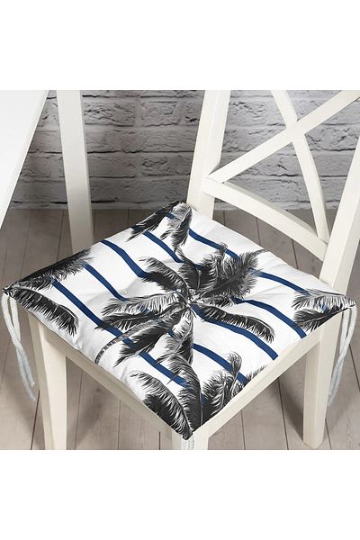 Realhomes Striped Palm Leaves Puffy Square Chair Cushion