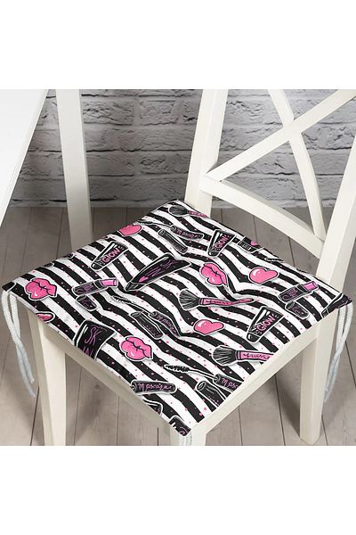 Realhomes Black Striped Popart Makeup Patterned Fluffy Square Chair Cushion