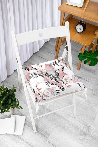 Realhomes Geometric Patterned Floral Digital Printed Fluffy Chair Cushion