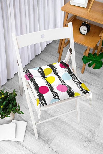 Realhomes Vertical Themed Rainbow Polka Dot Patterned Digital Printed Pouf Chair Cushion