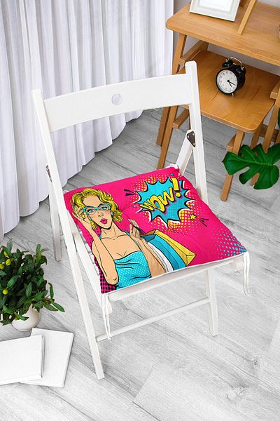 Realhomes Pink Pop Art Wow Designed Pofidik Square Chair Cushion