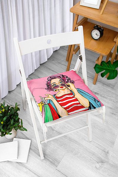 Realhomes Pink Background Popart Patterned Fluffy Square Chair Cushion
