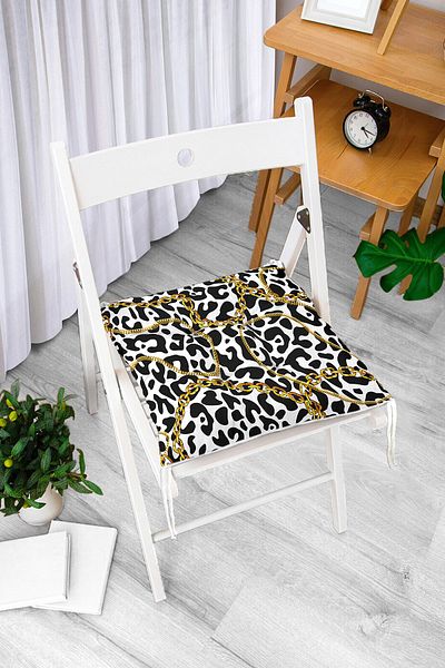 Realhomes Leopard Patterned Gold Detailed Special Design Modern Pouf Chair Cushion
