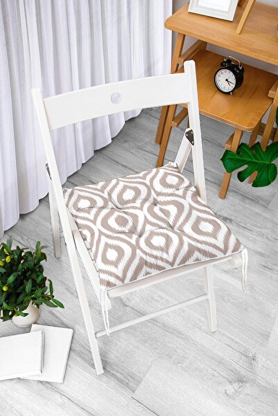 Realhomes Özel Tasarım Vizon Ikat Desenli Dijital Baskılı Pofidik Sandalye Mi...