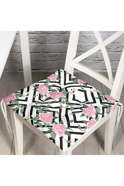 Realhomes Square Themed Fluffy Square Chair Cushion with Rose Drawing