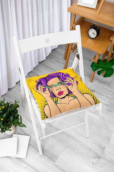 Realhomes Pernă de scaun pătrată pufoasă cu model Popart galbenă