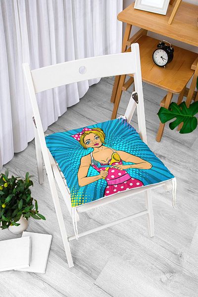 Realhomes Μπλε φόντο Popart Girl με μοτίβο αφράτο τετράγωνο μαξιλάρι καρέκλας