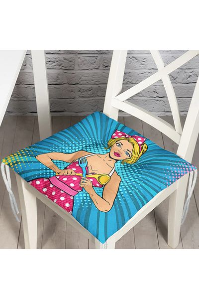 Realhomes Μπλε φόντο Popart Girl με μοτίβο αφράτο τετράγωνο μαξιλάρι καρέκλας