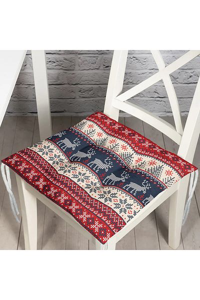 Realhomes Digital Printed Fluffy Chair Cushion with Christmas Deers Motif