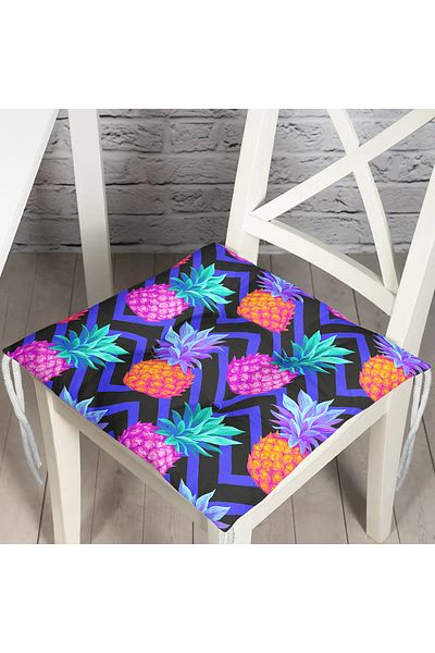 Realhomes Pofidik Square Chair Cushion with Blue Zigzag Floor and Pineapple Pattern