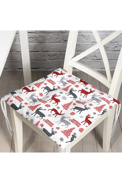 Realhomes New Year's Deer And Trees Themed Fluffy Square Chair Cushion