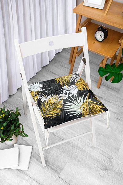 Realhomes Palm Leaves on Black Background Special Design Fluffy Chair Cushion