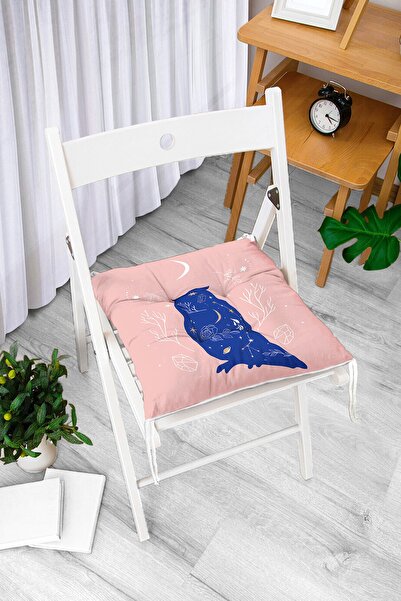 Realhomes Dekorativni pufasti jastuk za stolicu sa motivom plave sove na bež-...