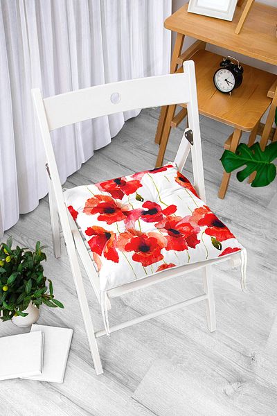 Realhomes Red Floral Digital Printed Fluffy Square Chair Cushion