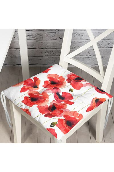 Realhomes Red Floral Digital Printed Fluffy Square Chair Cushion