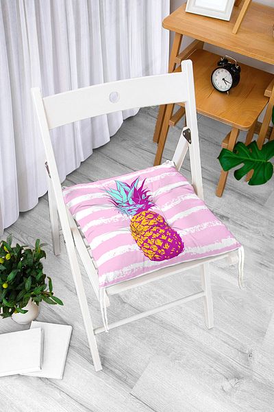Realhomes Vibrant Colored Pineapple Motif Digital Printed Pouf Chair Cushion