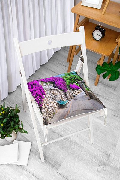 Realhomes Purple Ivy Patterned Digital Printed Pouf Chair Cushion