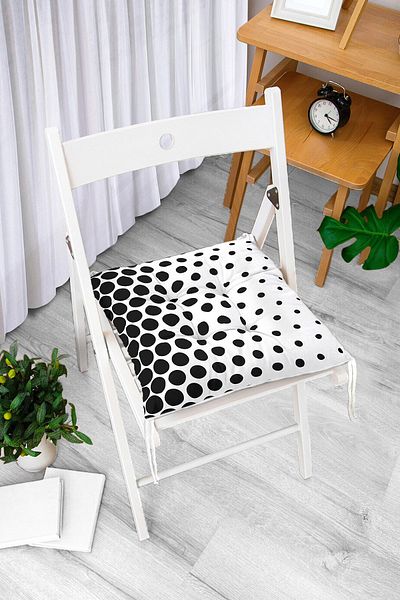 Realhomes Black and White Large Polka Dot Fluffy Chair Cushion