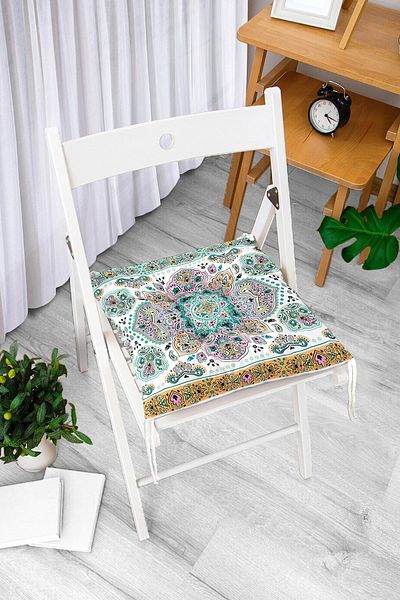 Realhomes Mint Green Tile Motif Fluffy Square Chair Cushion