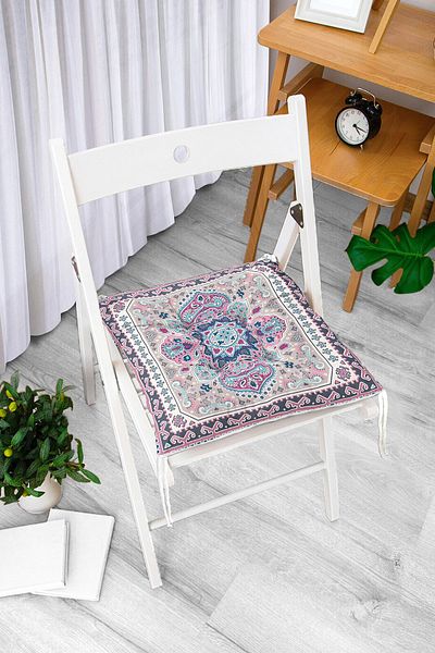 Realhomes Modern Digital Printed Fluffy Chair Cushion with Square Tile Motif