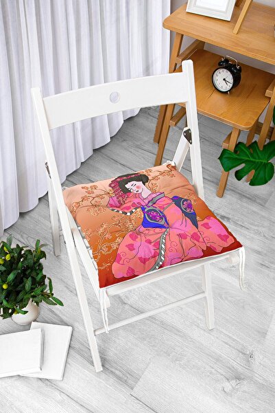 Realhomes Moderni pufasti jastuk za stolicu sa uzorkom japanske devojke na cv...