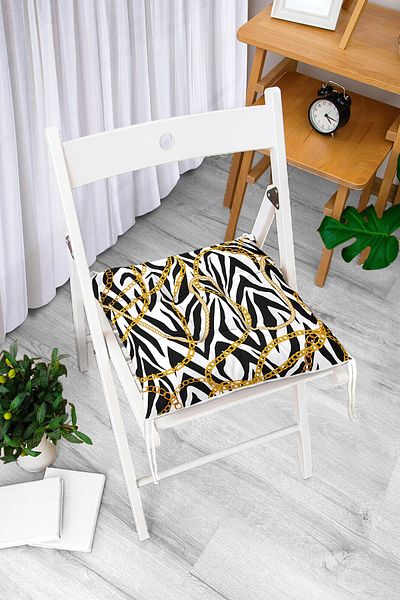 Realhomes Zebra Chain Pattern on the Floor Special Design Digital Printed Pouf Chair Cushion