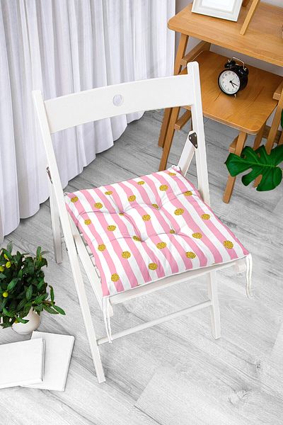 Realhomes Pink Striped Gold Polka Dot Specially Designed Pouf Chair Cushion