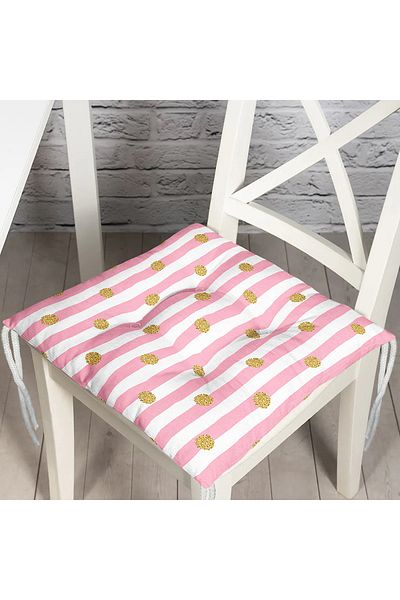Realhomes Pink Striped Gold Polka Dot Specially Designed Pouf Chair Cushion